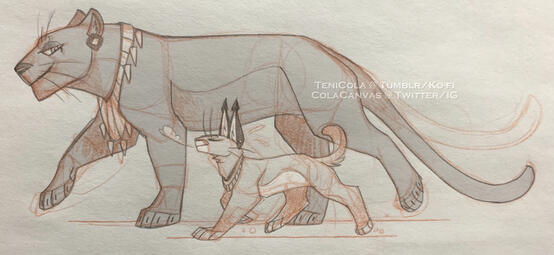 Pakhet & Kairu in animal forms (DEITIES AU)