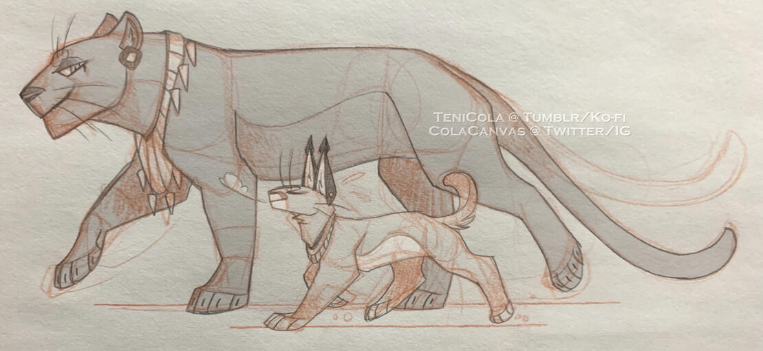 Pakhet & Kairu in animal forms (DEITIES AU)